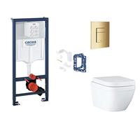 Grohe Rapid SL - Set bâti-support, cuvette, abattant SoftClose et plaque de déclenchement Skate Cosmopolitan et kit pour insertion de tablette, Triple Vortex, Cool Sunrise SANI11BB4157
