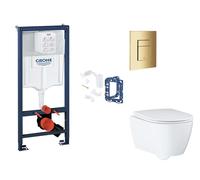 Grohe Rapid SL - Set bâti-support, cuvette, abattant SoftClose et plaque de déclenchement Skate Cosmopolitan et kit pour insertion de tablette, Cool Sunrise SANI11BB4163