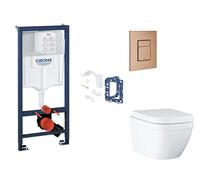 Grohe Rapid SL - Set bâti-support, cuvette, abattant SoftClose et plaque de déclenchement Skate Cosmopolitan et kit pour insertion de tablette, Triple Vortex, Warm Sunset Brossé SANI11BB4158