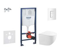 Grohe Rapid SL - Set bâti-support, cuvette compacte Gaia abattant SoftClose, plaque de déclenchement Skate Cosmopolitan, blanc alpin SANI11BA3103