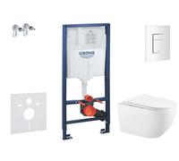 Grohe Rapid SL - Set bâti-support, cuvette Gaia et abattant SoftClose, plaque de déclenchement Skate Cosmopolitan, blanc alpin SANI11BA3102