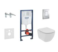 Grohe Rapid SL - Set de bâti-support, WC suspendu Rimless + abattant SoftClose Tesi, plaque de déclenchement Skate Cosmopolitan, chrome 38528SET-KE