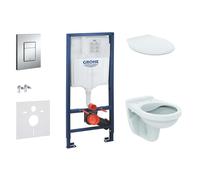 Grohe Rapid SL - Set d'installation pré-murale, cuvette Alpha avec abattant, plaque de déclenchement Skate Cosmopolitan, chrome 38528SET-KR