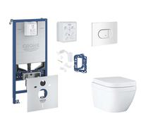 Grohe Rapid SLX - Set bâti-support, cuvette, abattant SoftClose et plaque de déclenchement Arena Cosmopolitan et kit pour insertion de tablette, Triple Vortex, blanc alpin SANI11BB3138