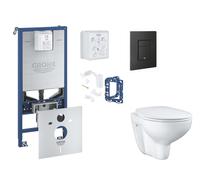Grohe Rapid SLX - Set bâti-support, cuvette, abattant SoftClose et plaque de déclenchement Even et kit pour insertion de tablette, phantom black SANI11BB5125