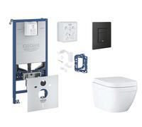 Grohe Rapid SLX - Set bâti-support, cuvette, abattant SoftClose et plaque de déclenchement Even et kit pour insertion de tablette, Triple Vortex, phantom black SANI11BB5127