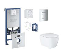 Grohe Rapid SLX - Set bâti-support, cuvette, abattant SoftClose et plaque de déclenchement Skate Cosmopolitan et kit pour insertion de tablette, chrome mat SANI11BB2132