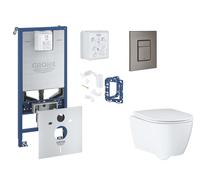 Grohe Rapid SLX - Set bâti-support, cuvette, abattant SoftClose et plaque de déclenchement Skate Cosmopolitan et kit pour insertion de tablette, Hard Graphite Brossé SANI11BB5132