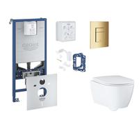 Grohe Rapid SLX - Set bâti-support, cuvette, abattant SoftClose et plaque de déclenchement Skate Cosmopolitan et kit pour insertion de tablette, Cool Sunrise SANI11BB4151