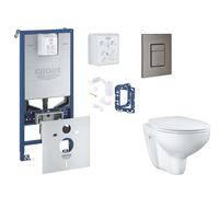Grohe Rapid SLX - Set bâti-support, cuvette, abattant SoftClose et plaque de déclenchement Skate Cosmopolitan et kit pour insertion de tablette, Hard Graphite Brossé SANI11BB5126