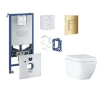Grohe Rapid SLX - Set bâti-support, cuvette, abattant SoftClose et plaque de déclenchement Skate Cosmopolitan et kit pour insertion de tablette, Triple Vortex, Cool Sunrise SANI11BB4145