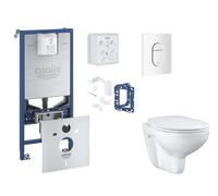 Grohe Rapid SLX - Set bâti-support, cuvette, abattant SoftClose et plaque de déclenchement Skate Cosmopolitan et kit pour insertion de tablette, blanc alpin SANI11BB3134