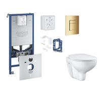 Grohe Rapid SLX - Set bâti-support, cuvette, abattant SoftClose et plaque de déclenchement Skate Cosmopolitan et kit pour insertion de tablette, Cool Sunrise SANI11BB4142