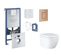 Grohe Rapid SLX - Set bâti-support, cuvette, abattant SoftClose et plaque de déclenchement Skate Cosmopolitan et kit pour insertion de tablette, Triple Vortex, Warm Sunset Brossé SANI11BB4146