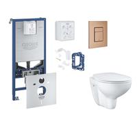 Grohe Rapid SLX - Set bâti-support, cuvette, abattant SoftClose et plaque de déclenchement Skate Cosmopolitan et kit pour insertion de tablette, Warm Sunset Brossé SANI11BB4143