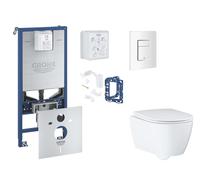 Grohe Rapid SLX - Set bâti-support, cuvette, abattant SoftClose et plaque de déclenchement Skate Cosmopolitan et kit pour insertion de tablette, blanc alpin SANI11BB3142