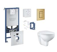 Grohe Rapid SLX - Set bâti-support, cuvette, abattant SoftClose et plaque de déclenchement Skate Cosmopolitan et kit pour insertion de tablette, Cool Sunrise Brossé SANI11BB4141