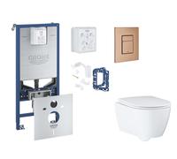 Grohe Rapid SLX - Set bâti-support, cuvette, abattant SoftClose et plaque de déclenchement Skate Cosmopolitan et kit pour insertion de tablette, Warm Sunset Brossé SANI11BB4152