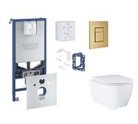 Grohe Rapid SLX - Set bâti-support, cuvette, abattant SoftClose et plaque de déclenchement Skate Cosmopolitan et kit pour insertion de tablette, Cool Sunrise Brossé SANI11BB4150