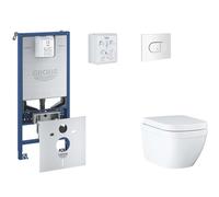 Grohe Rapid SLX - Set bâti-support, cuvette, abattant SoftClose, plaque de déclenchement Arena Cosmopolitan, Triple Vortex, blanc alpin SANI11BB3108