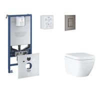 Grohe Rapid SLX - Set bâti-support, cuvette, abattant SoftClose, plaque de déclenchement Skate Cosmopolitan, Triple Vortex, Hard Graphite brossé SANI11BB5105