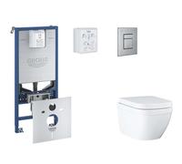 Grohe Rapid SLX - Set bâti-support, cuvette, abattant SoftClose, plaque de déclenchement Skate Cosmopolitan, Triple Vortex, inox brossé SANI11BB2106