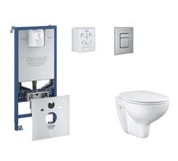 Grohe Rapid SLX - Set bâti-support, cuvette, abattant SoftClose, plaque de déclenchement Skate Cosmopolitan, inox brossé SANI11BB2103