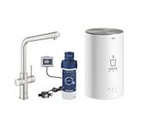 GROHE Robinet de cuisine Red Duo 30327DC1 – Bec en L, Taille M, SuperSteel, avec chauffe-eau