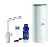 Grohe Red Duo Set robinetterie monocommande pour évier, portée 221mm, bec en L, avec chauffe-eau GROHE Red taille L, 30325DC1, Couleur: acier super