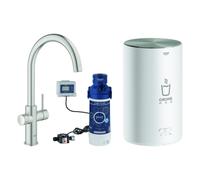 Grohe Red duo mélangeur de cuisine 30083DC1 supersteel, taille M, bec en C, avec chaudière