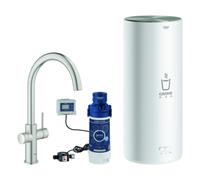 Grohe Red Duo Set robinetterie monocommande pour évier, portée 224mm, bec C, avec chauffe-eau GROHE Red taille L, 30079DC1, Couleur: acier super