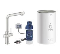 GROHE Robinet de cuisine Red Duo 30327DC1 – Bec en L, Taille M, SuperSteel, avec chauffe-eau