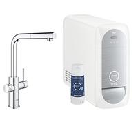 GROHE Robinet de cuisine évier Blue Home, système de filtration, gazéification et refroidissement, mousseur extractible, bec en forme de L, chromé, 31927001 (Import Allemagne)