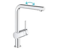 GROHE Robinet de cuisine évier Minta, Robinet avec Douchette Extractible, Inverseur 2 jets, Bec en forme de L, Installation et nettoyage facile, Chromé, 30274000 (Import Allemagne)