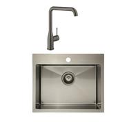 /Grohe-Set Aurum Évier de cuisine encastrable inox 304,55x45x21cm + Essence Mitigeur monocommande Evier,Gun Metal brossé
