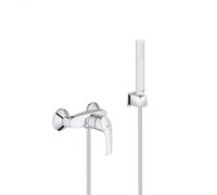 Grohe - Set de douche mitigeur Eurosmart + Douchette Stick 1 jet, support mural, flexible, Chrome (33555002-CUBESTICK)