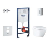 Grohe Solido - Set d’installation murale, toilettes et siège Euro Ceramic Compact, softclose, Triple Vortex, bouton Even, chrome SANI15BB1106