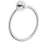 GROHE Start, anneau porte-serviette adhésif, sans perçage | Porte-serviette à coller ou à visser, fixation invisible, vis & chevilles incluses, sans colle (chrome, 41174000)