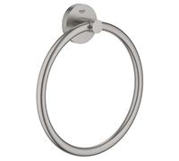 GROHE Start, anneau porte-serviette adhésif, sans perçage | Porte-serviette à coller ou à visser, fixation invisible, vis & chevilles incluses, sans colle (acier inox, 41174DC0)