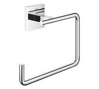 GROHE Start Cube, anneau porte-serviette adhésif, sans perçage | Porte-serviette à coller ou à visser, fixation invisible, vis et chevilles incluses, sans colle (chrome, 40975000)