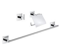 GROHE Start Cube Set d'Accessoires 3-in-1 (Patère Murale, Dérouleur Papier Mural et Barre Porte-Serviettes), A Coller avec GROHE QuickGlue ou à Visser, Chromé, 41124000