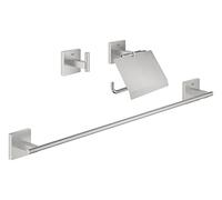GROHE Start Cube Set d'Accessoires 3-in-1 (Patère Murale, Dérouleur Papier Mural et Barre Porte-Serviettes), A Coller avec GROHE QuickGlue ou à Visser, Supersteel, 41124DC0