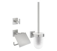 GROHE Start Cube, set WC 3 en 1 adhésif, sans perçage | Set brosse WC, porte-papier toilette et porte-serviette, avec vis et chevilles, sans colle (acier inox, 41123DC0)