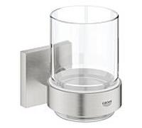 Grohe QuickFix Start Cube - Verre pour brosses à dents et dentifrice avec support, verre/supersteel 41097DC0