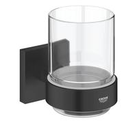 GROHE Start Cube Verre en Cristal avec Support pour Salle de Bain, Fixations Cachées, A Coller avec GROHE QuickGlue ou à Visser, Noir Mat, 410972430