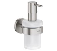 GROHE Start, distributeur de savon adhésif salle de bains, sans perçage | Contenance : 160ml, support à coller ou visser, vis et chevilles incluses, sans colle (acier inox, 41195DC0)