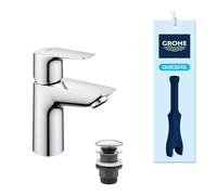 GROHE Start Edge, mitigeur lavabo avec vidage Push-Open, 15cm de haut | Eau froide en position centrale, robinet salle de bains, outil 3en1, débit et température limitables (chrome, 23900001)