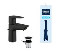 GROHE Start Edge, mitigeur lavabo, vidage à tirette, hauteur 15cm | Robinet de salle de bains, débit et température limitables, montage facile sur lavabo (noir mat, 233422431)