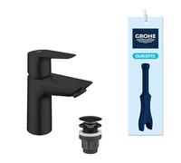 GROHE Start Edge QuickFix Mitigeur de Lavabo de Salle de bains, Taille S, (Corps Lisse, Bonde Clic-Clac, Économie d’Énergie et d’Eau, QuickTool Inclus), Noir Mat, 239002431