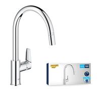 GROHE Start Edge Robinet de Cuisine, Mitigeur Monocommande Evier, Mousseur Extractible, Bec Haut, Zone de Rotation 360°, Chromé, 30550000